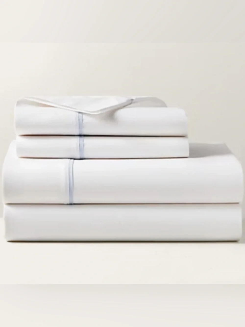 Ralph Lauren White percale organic cotton flat sheet light Blue Trim